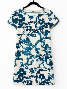 Moschino Cream Dress with Deep Teal Floral Print